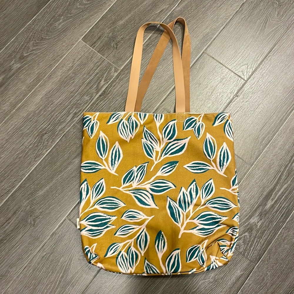 Minted tote bag with dark teal leaves